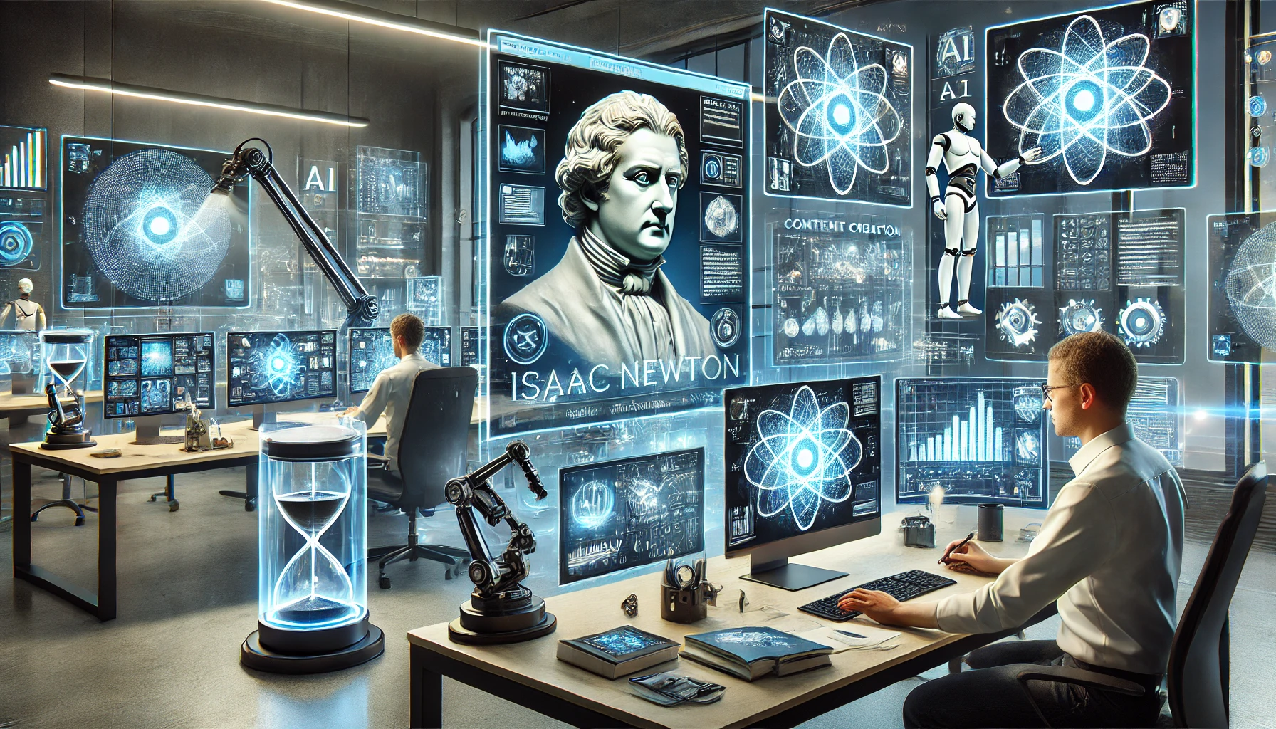 DALL·E 2025-02-27 14.45.25 - A photorealistic image of a high-tech workspace featuring AI-powered tools in action. Multiple computer screens display AI-driven tasks such as conten